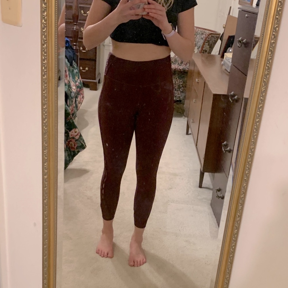 Athleta Maroon High-Waisted Slight Crop Leggings